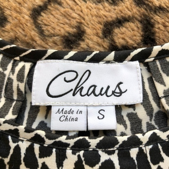 Chaus cap sleeve silky black & white blouse size S - Picture 6 of 10